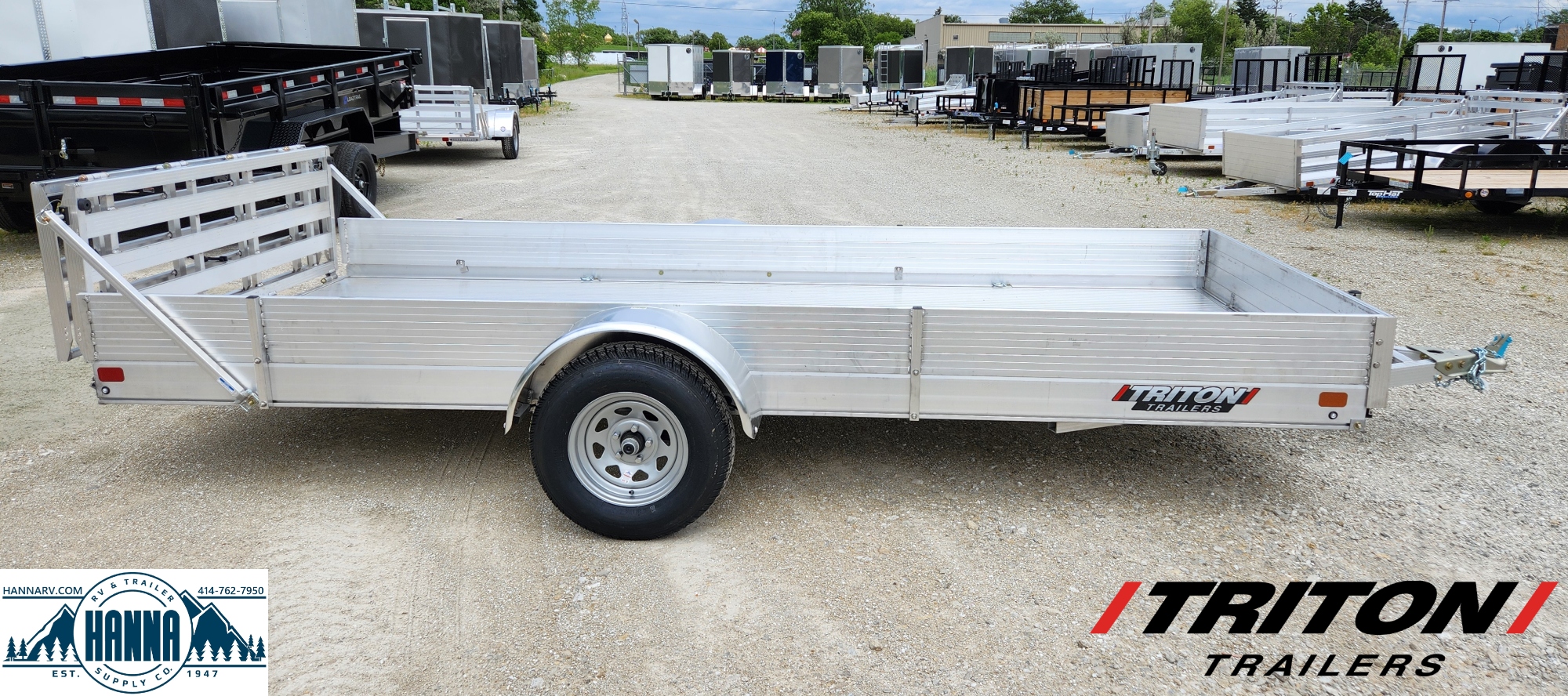 Triton FIT1472 72" Wide X 14' Long All Aluminum Utility/ UTV Trailer with Bi-Fold Ramp,Short Solid Fron and Sides